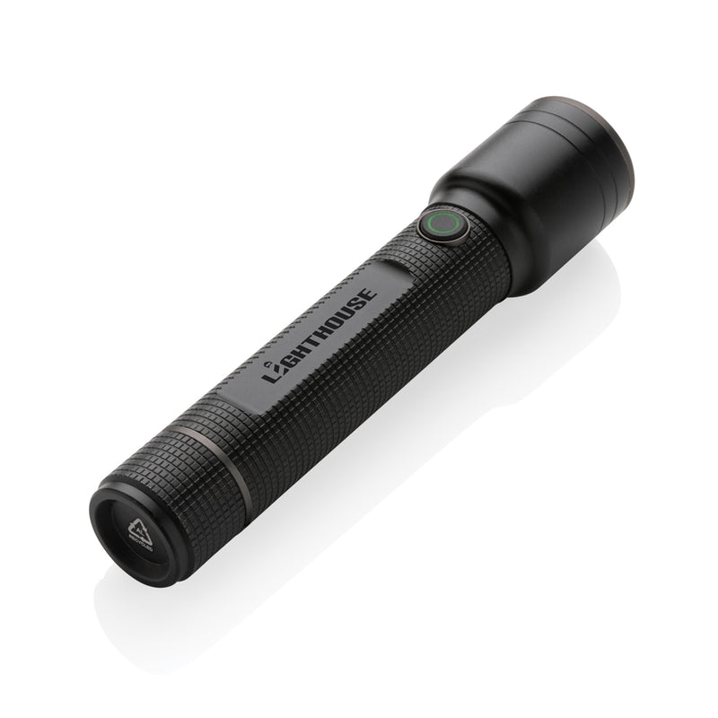 Load image into Gallery viewer, GearX RCS recycled aluminum USB rechargeable torch with large beam, durable tool for outdoor and emergency use.
