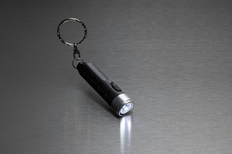 Load image into Gallery viewer, XD Collection Globix RCS recycled plastic USB re-chargeable keychain torch, compact tools and torch with LED light.
