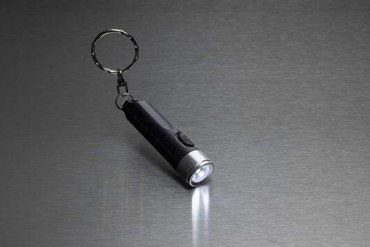 XD Collection Globix RCS recycled plastic USB re-chargeable keychain torch, compact tools and torch with LED light.
