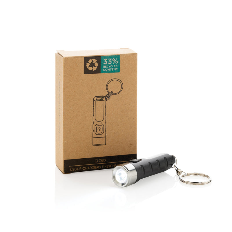 Load image into Gallery viewer, XD Collection Globix RCS recycled plastic USB rechargeable keychain torch, compact tools and torch for everyday use
