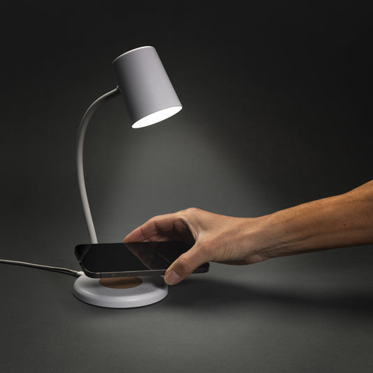 Zenara RCS recycled plastic and cork 15W wireless desk lamp - Custom Wood Designs