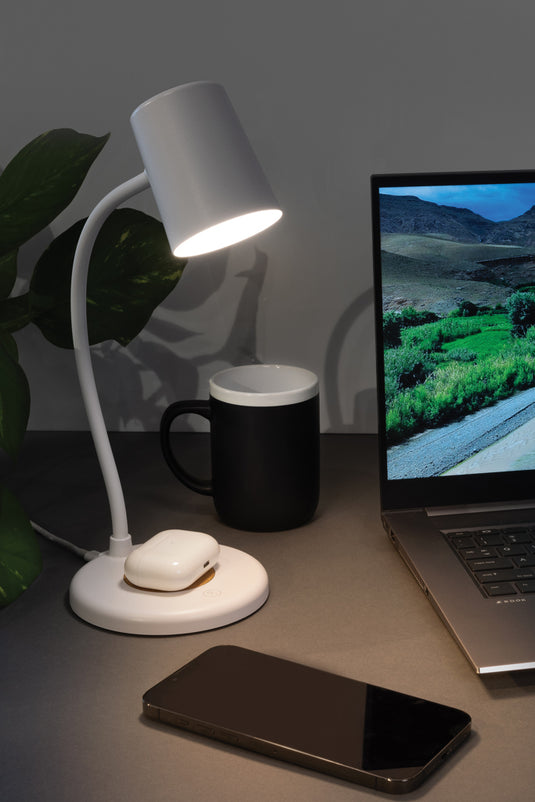 Zenara RCS recycled plastic and cork 15W wireless desk lamp - Custom Wood Designs