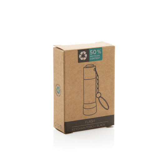 XD Collection Flash RCS recycled aluminium keychain torch, compact tools and torches with bright LED light and durable design