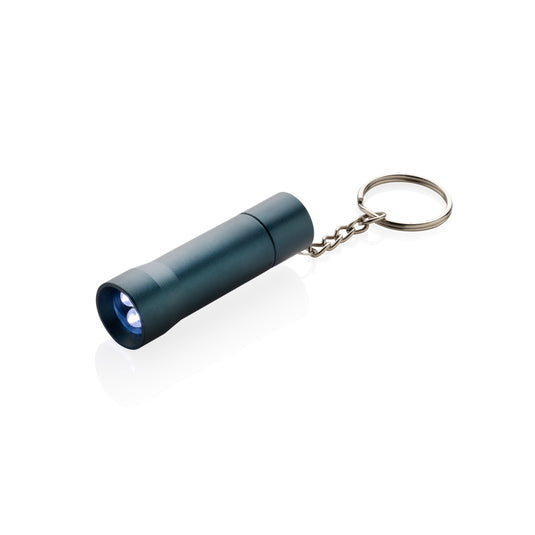 XD Collection Flash RCS recycled aluminium keychain torch with compact design and built-in LED light for portable illumination.