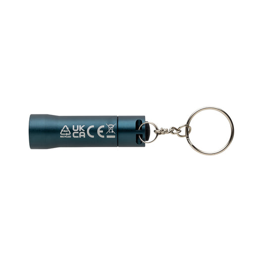 XD Collection Flash RCS recycled aluminium keychain torch, compact tools and torch with bright LED light, sturdy aluminium construction.