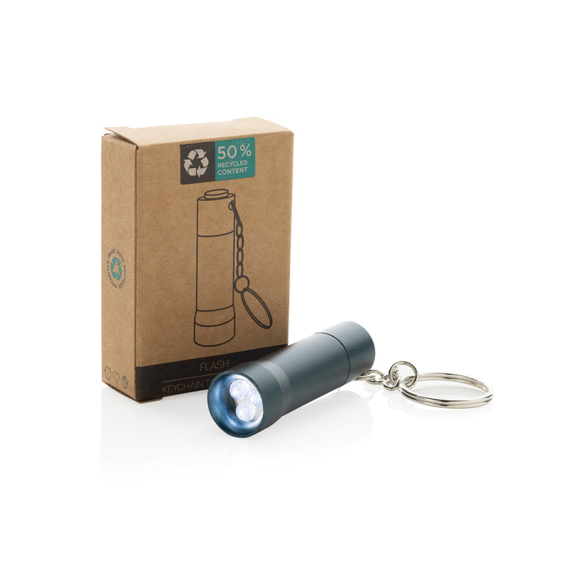 Load image into Gallery viewer, Recycled aluminium keychain torch from XD Collection, compact tools and torches, with LED light and keyring attachment.
