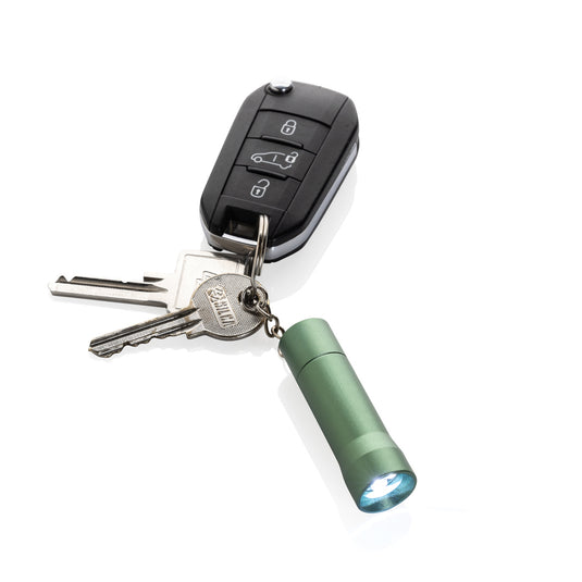 XD Collection Flash RCS recycled aluminium keychain torch, compact tools and torches with bright LED light, lightweight and durable.