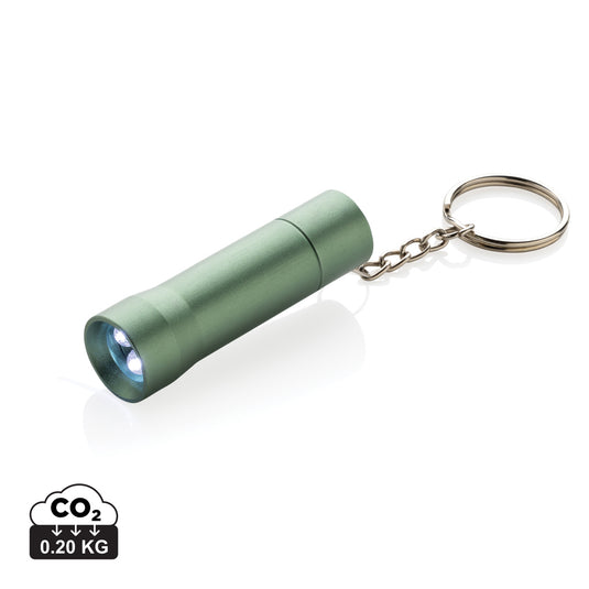 Recycled aluminium keychain torch from XD Collection, compact tools and torches with a built-in light and keyring attachment.