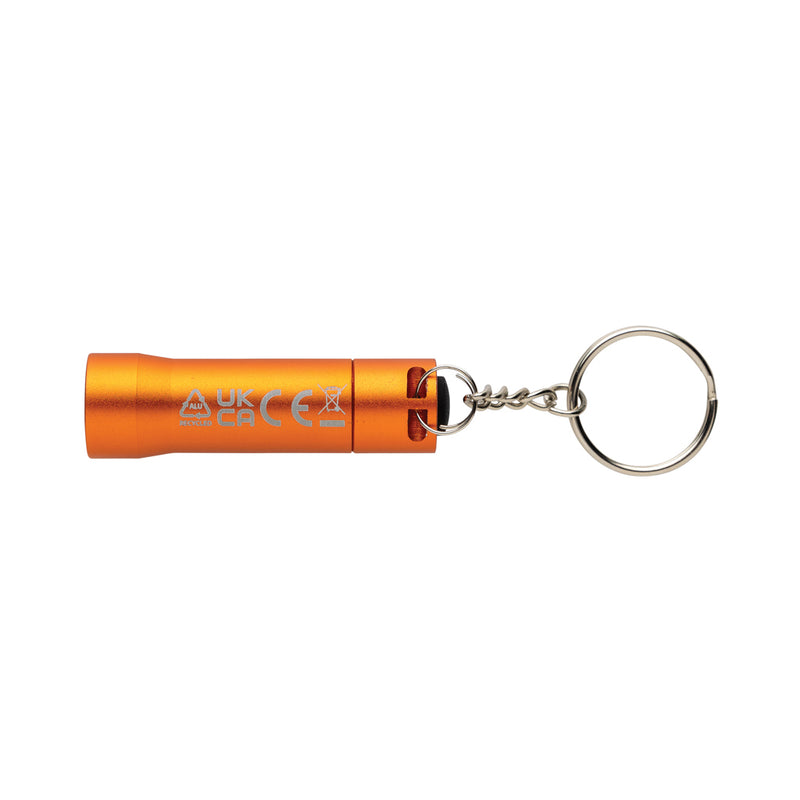 Load image into Gallery viewer, XD Collection Flash RCS recycled aluminium keychain torch, compact tools and torch with a durable aluminium body and keyring attachment.
