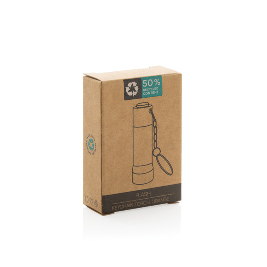 XD Collection Flash RCS recycled aluminium keychain torch, compact tools and torch with a metal keychain attachment.