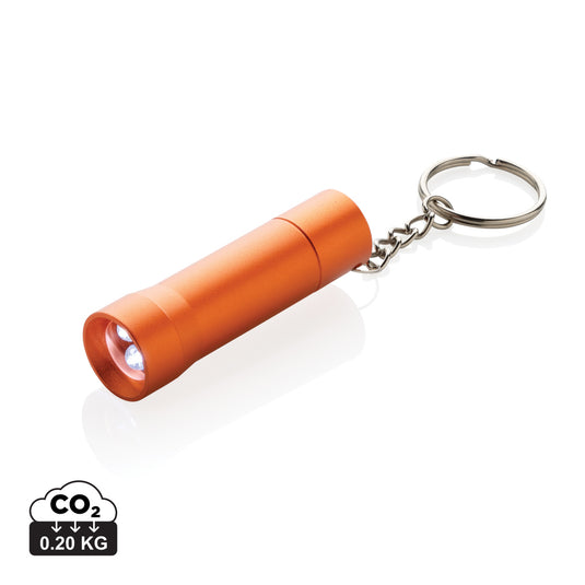 XD Collection Flash RCS recycled aluminium keychain torch with compact design and built-in LED light.
