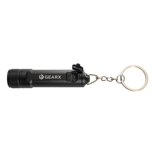 Gear X rechargeable ultra-bright keychain torch, compact tools and torch with LED light and keyring attachment.