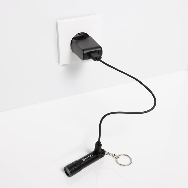 Load image into Gallery viewer, GearX rechargeable ultra-bright keychain torch showing compact design with LED light and keyring attachment.
