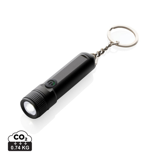 Gear X rechargeable ultra-bright keychain torch with compact design, black body, and LED light for portable illumination.