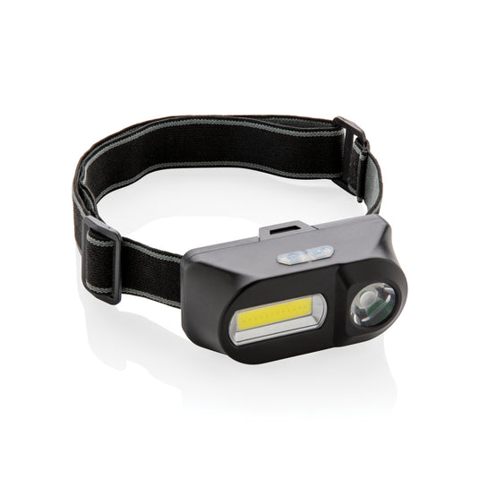 XD Collection COB and LED headlight for tools and torches, showing adjustable strap and bright illumination in a close-up image.