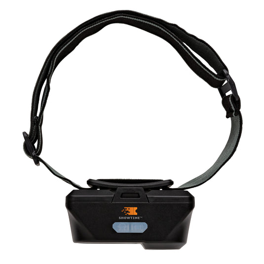 XD Collection COB and LED headlight showing adjustable strap and bright light beam for hands-free illumination.