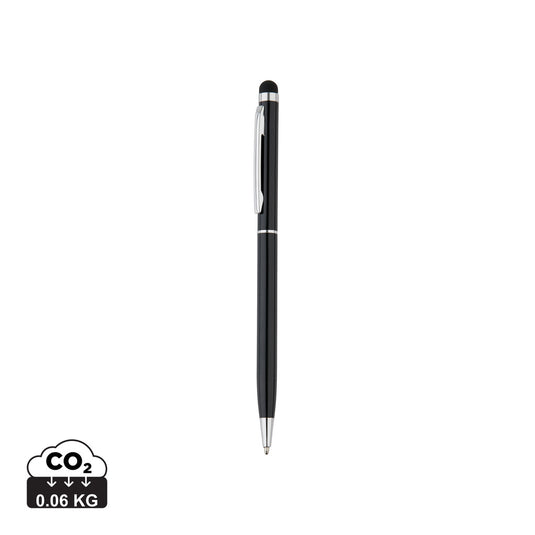 Thin metal stylus pen from XD Collection for writing and touchscreen use, with sleek metallic design and fine tip.