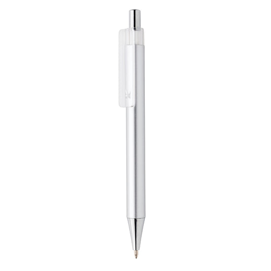 XD Collection X8 metallic pen for writing, featuring a sleek silver finish and smooth ink flow, shown on a white background.