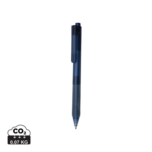 XD Collection X9 frosted pen with silicone grip, writing instrument with sleek design and comfortable grip, on white background.