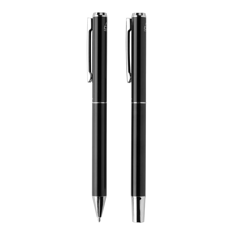Load image into Gallery viewer, Swiss Peak Cedar RCS certified recycled aluminum pen set with sleek pens and minimalist design for writing and office use.
