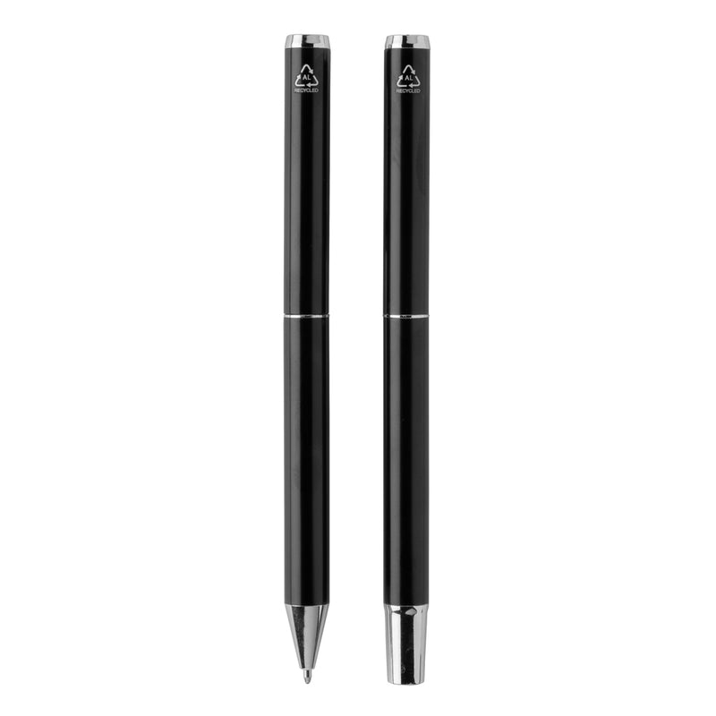 Load image into Gallery viewer, Swiss Peak cedar-colored recycled aluminum pen set, RCS certified, featuring sleek writing instruments with a modern design.
