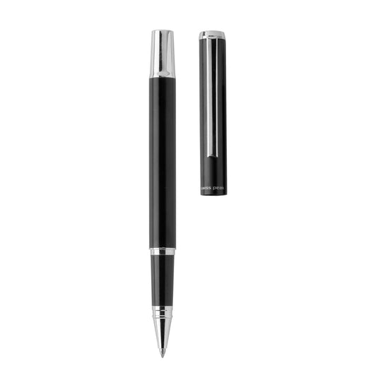 Swiss Peak Cedar RCS certified recycled aluminum pen set with sleek writing instruments on a white background.