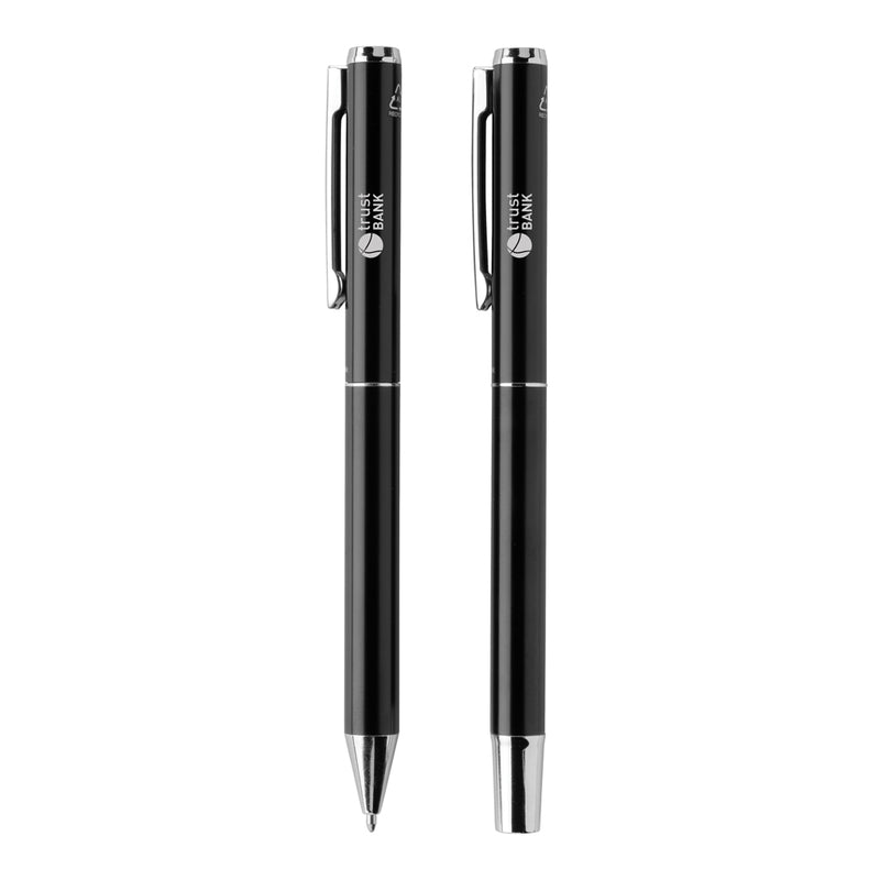 Load image into Gallery viewer, Swiss Peak Cedar recycled aluminum pen set showing two sleek writing instruments with a minimalist design.

