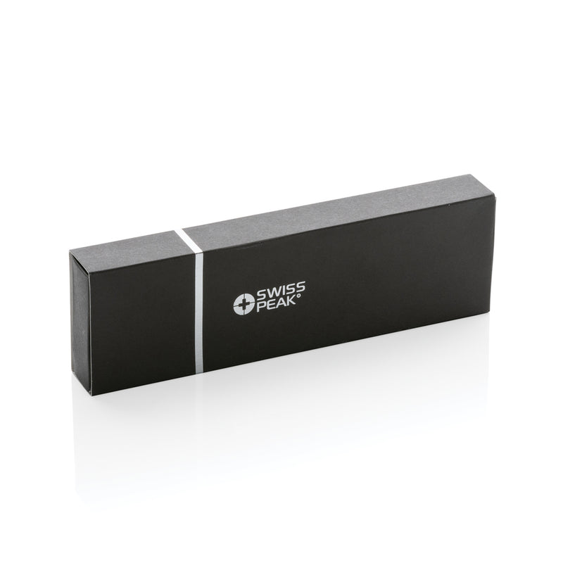 Load image into Gallery viewer, Swiss Peak Cedar RCS certified recycled aluminum pen set with four sleek writing instruments on a white background.
