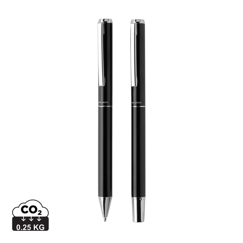 Load image into Gallery viewer, Swiss Peak Cedar RCS certified recycled aluminum pen set with sleek writing instruments on a white background.
