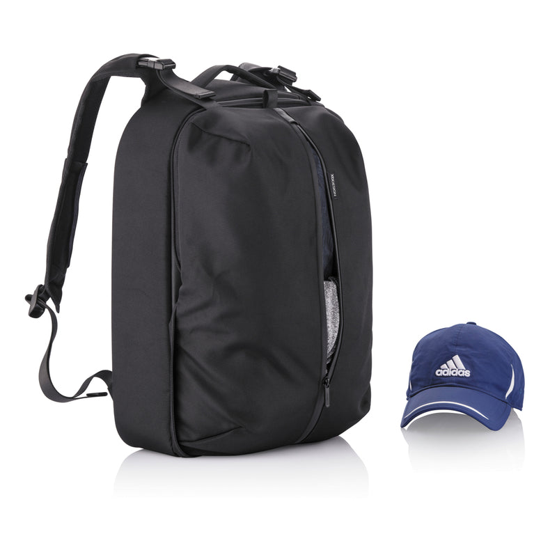 Load image into Gallery viewer, XD Design Flex Gym bag in black with adjustable shoulder strap and multiple compartments, ideal for travel and gym use.
