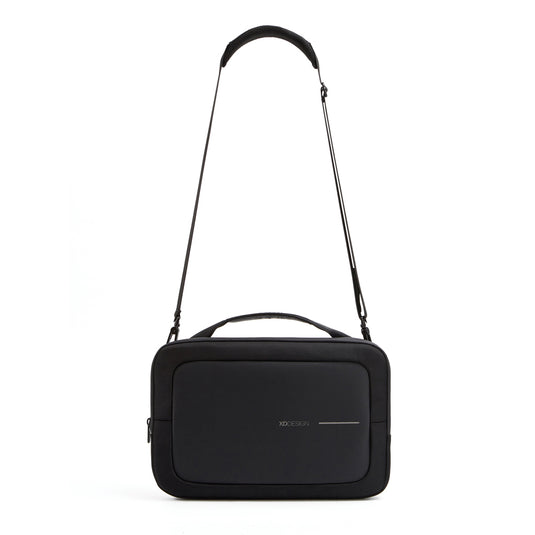 Black 14-inch laptop bag from XD Design, featuring adjustable shoulder strap and padded compartment for travel and everyday use.