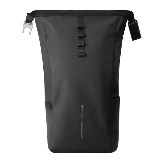 Urban water-resistant bike backpack by XD Design, shown in a sleek, durable design with multiple compartments for travel and cycling.
