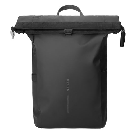 Urban XD Design water-resistant bike backpack with multiple compartments, black color, and padded straps for comfortable cycling.