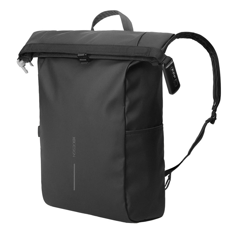 Load image into Gallery viewer, Urban water-resistant bike backpack by XD Design featuring multiple compartments and a sleek black design for commuting.
