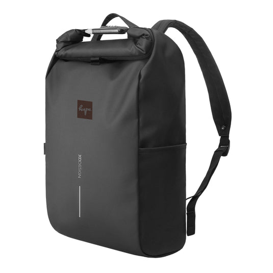 Urban water-resistant bike backpack by XD Design, showing its durable, sleek design with multiple compartments and adjustable straps.
