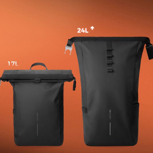 Urban water-resistant bike backpack by XD Design with multiple compartments, designed for cycling and travel comfort.