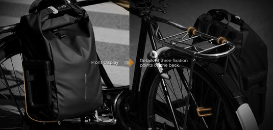 Urban water-resistant bike backpack by XD Design, showing the sleek, durable bag with multiple compartments and adjustable straps.