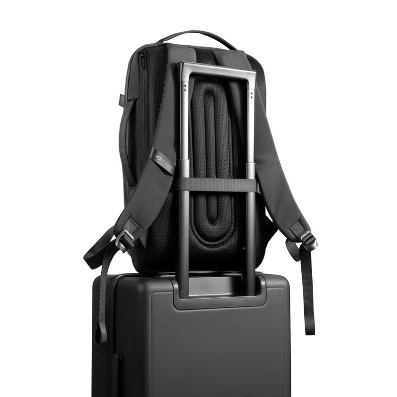 Load image into Gallery viewer, XD Design Bobby Air backpack in black, featuring multiple compartments and padded straps for comfortable travel and daily use.
