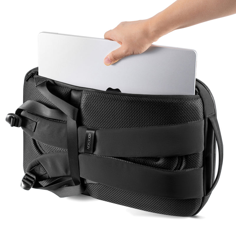 Load image into Gallery viewer, XD Design Bobby Air Backpack in black, showing sleek design with multiple compartments and padded shoulder straps.
