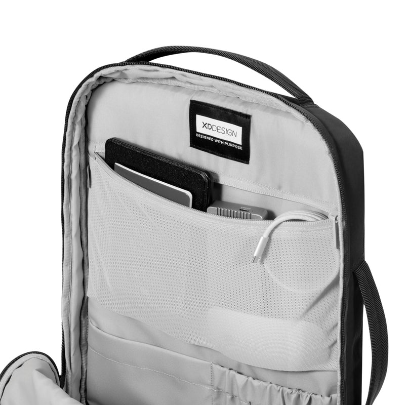 Load image into Gallery viewer, XD Design Bobby Air Backpack in black with multiple compartments, designed for comfortable travel and everyday use.
