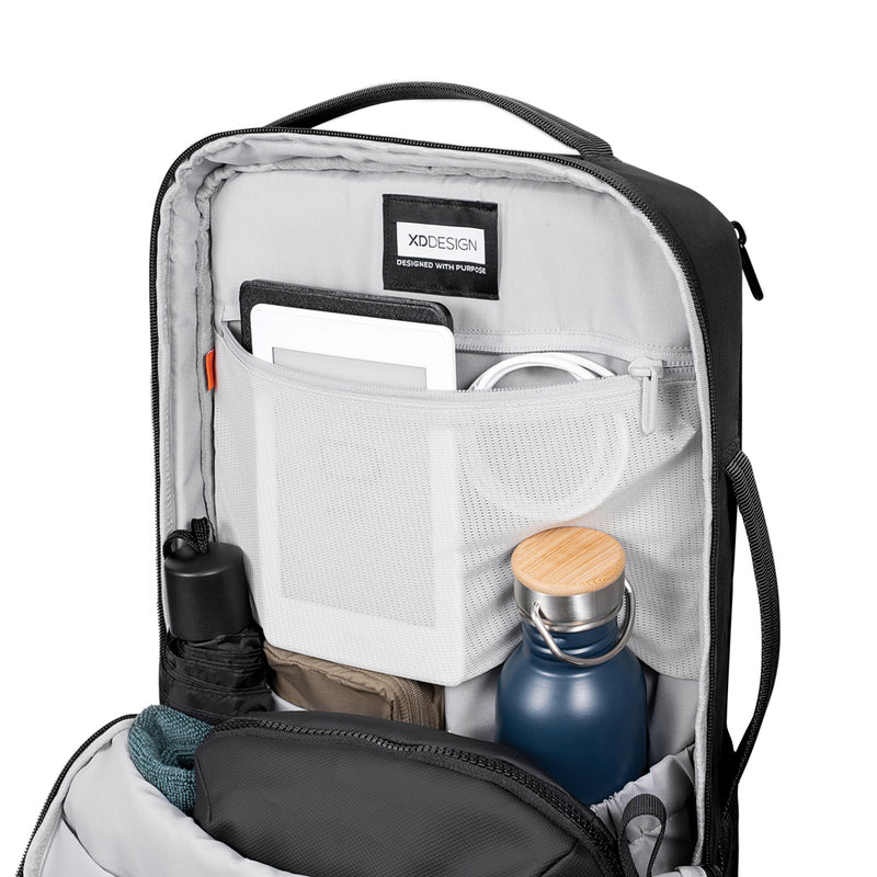 Load image into Gallery viewer, XD Design Bobby Air backpack showing sleek black design with multiple compartments and padded shoulder straps.
