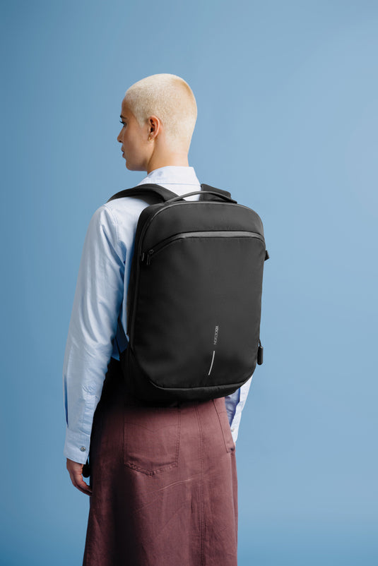 XD Design Bobby Air backpack in black, featuring multiple compartments and ergonomic straps for comfortable travel and daily use.