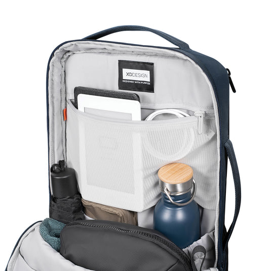 XD Design Bobby Air backpack in black with multiple compartments, padded shoulder straps, and sleek travel bag design.