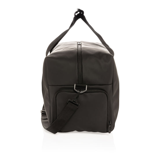Smooth PU weekend duffle bag from XD Collection, showing a sleek, black travel bag with handles and zipper closure.