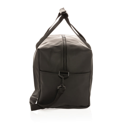 Smooth PU weekend duffle bag from XD Collection, showing the stylish black travel bag with handles and zipper closure.