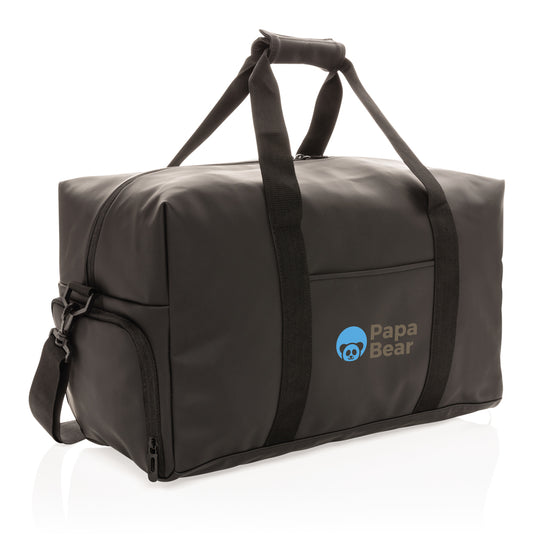 Smooth PU weekend duffle bag from XD Collection, showing its sleek design and sturdy handles for travel and weekend trips.