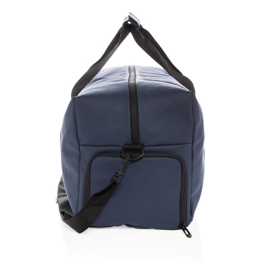 Smooth PU weekend duffle bag from XD Collection, showing its sleek design and spacious main compartment.