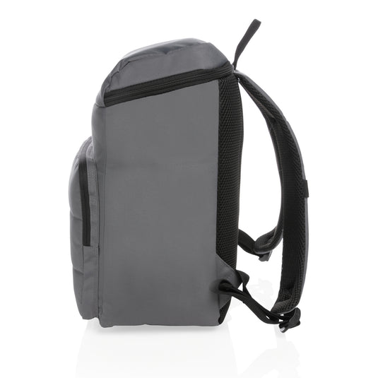 Impact AWARE™ RPET cooler backpack by XD Xclusive for outdoor use, featuring insulated compartments and adjustable straps.