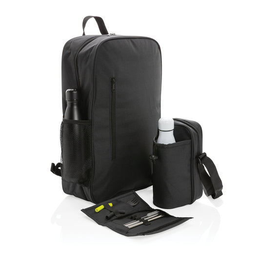 XD Collection Tierra cooler backpack for outdoor activities, featuring insulated compartments and adjustable straps.