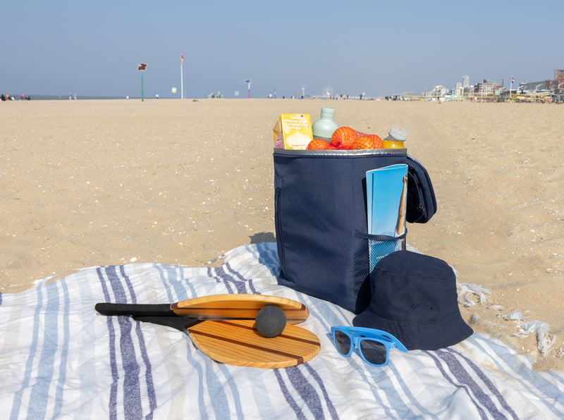 Load image into Gallery viewer, XD Collection Sonny Aware™ RPET outdoor cooler backpack with insulated main compartment and adjustable straps, designed for outdoor activities.
